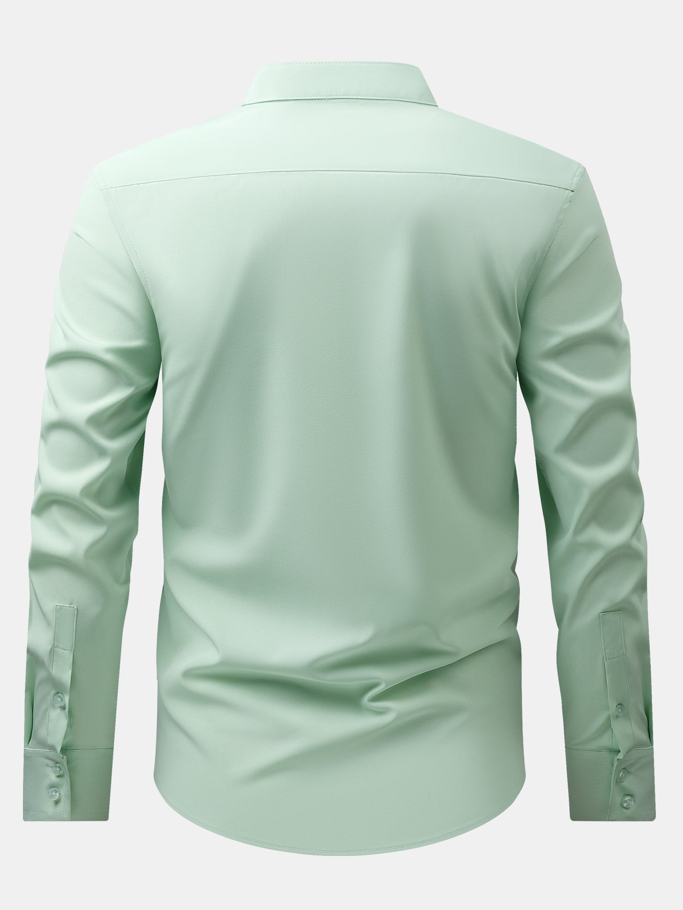 Wrinkle-Free Covered Button Placket Stand Collar Shirt