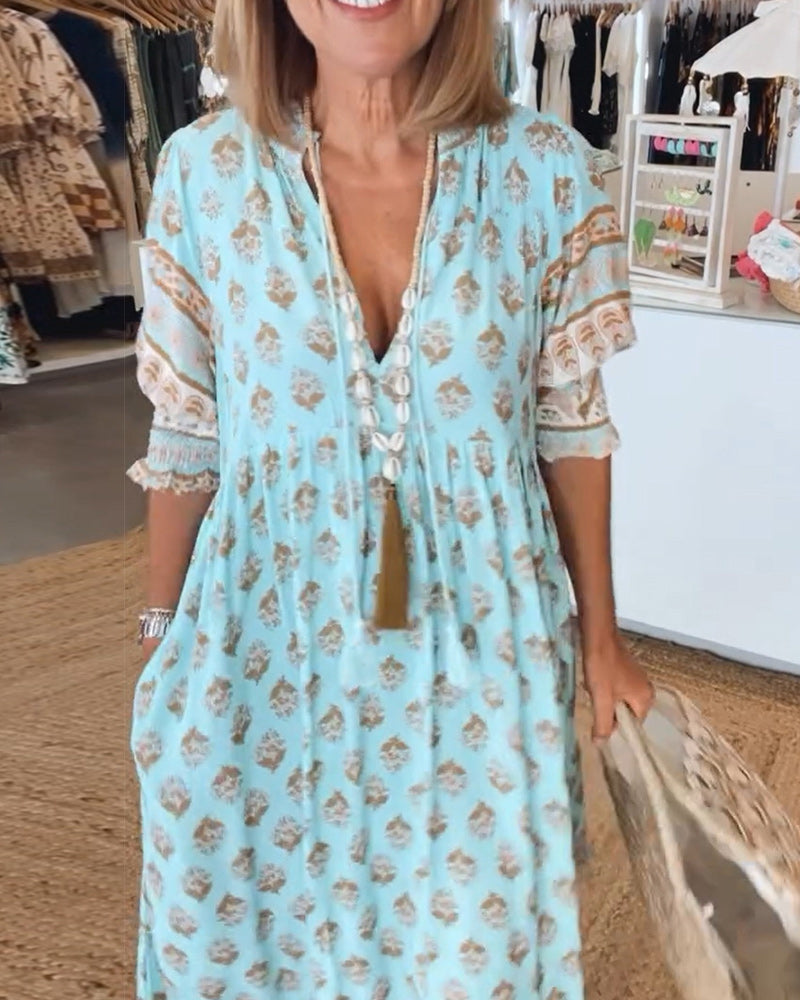 AIYRA™ - V-NECK PRINT DRESS