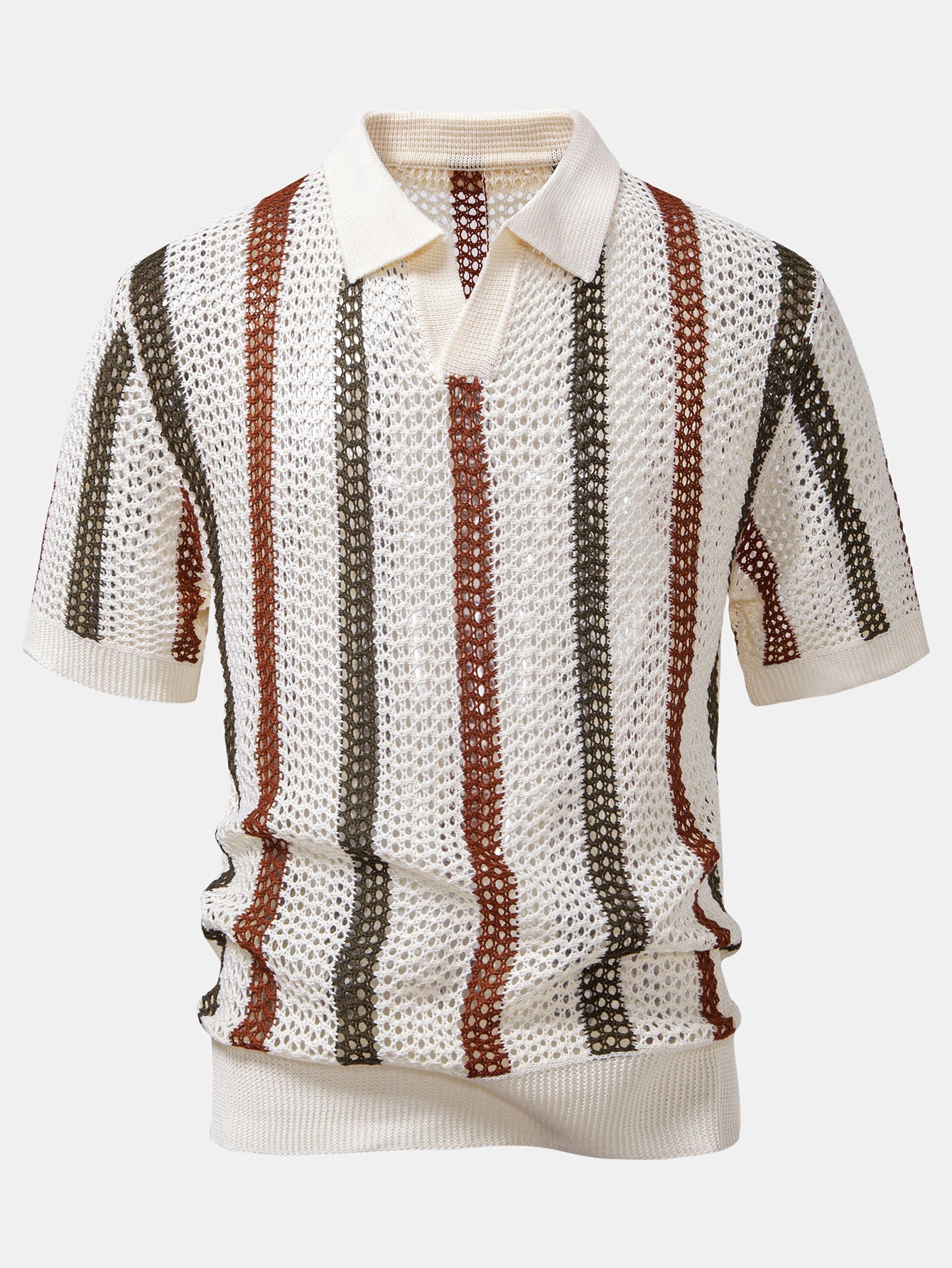 Striped Crocheted V-Neck Polo