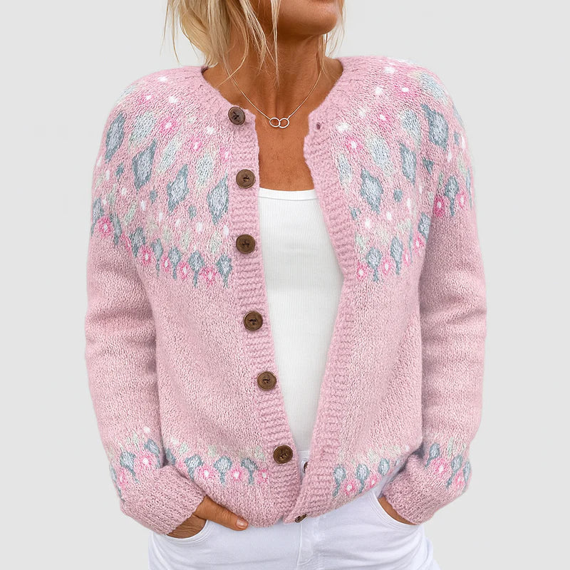 Sophie | Pink Loose Fitting Cardigan with Print