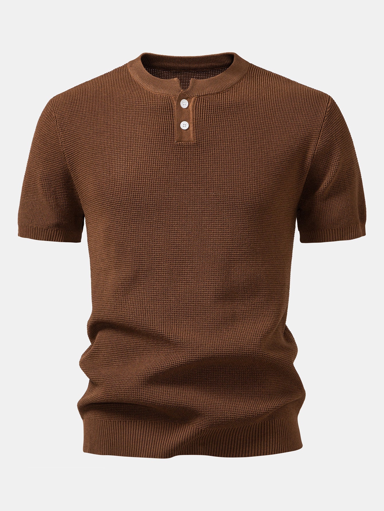 Waffle Structure Knitted Henley Shirt