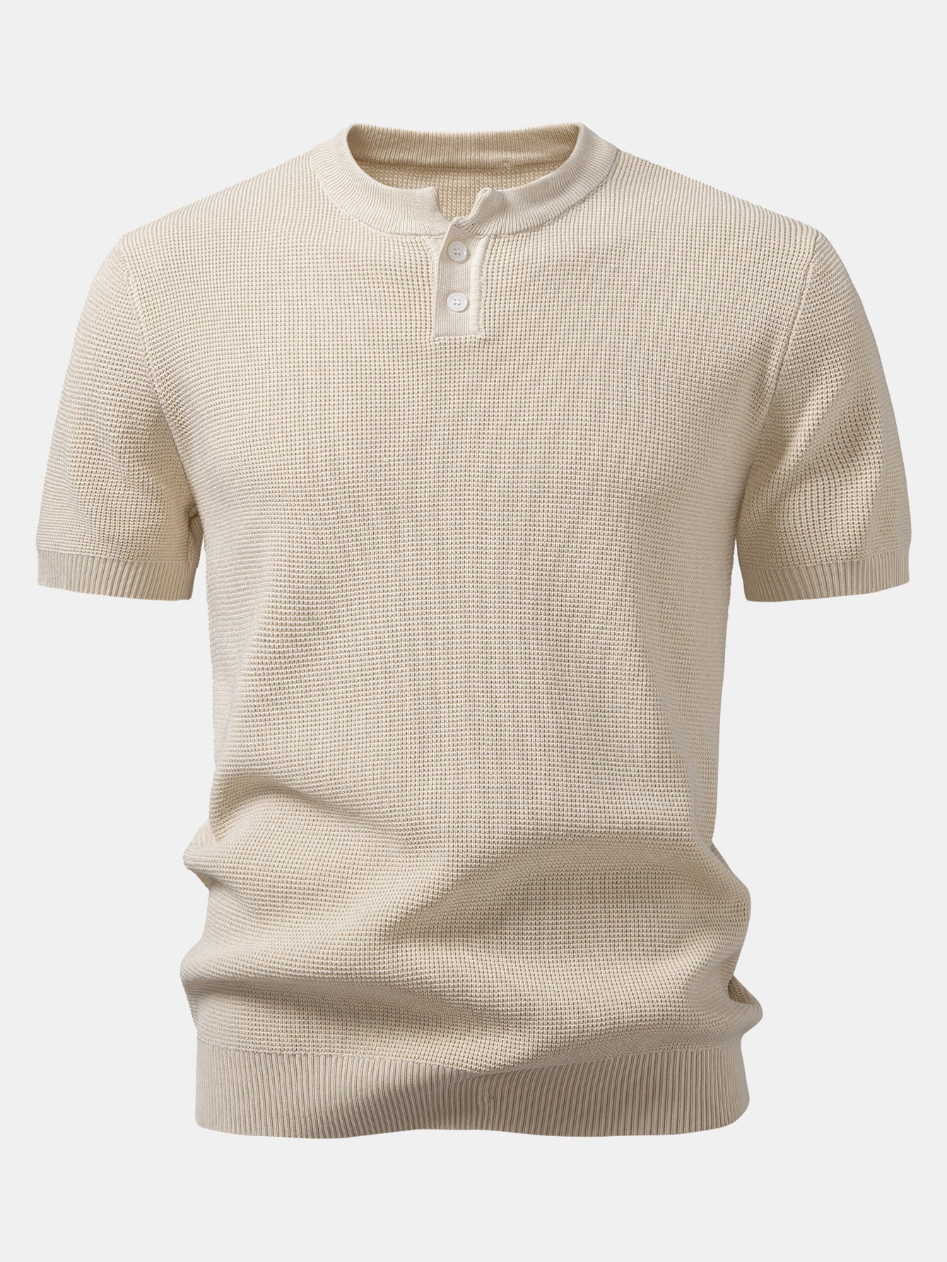 Waffle Structure Knitted Henley Shirt