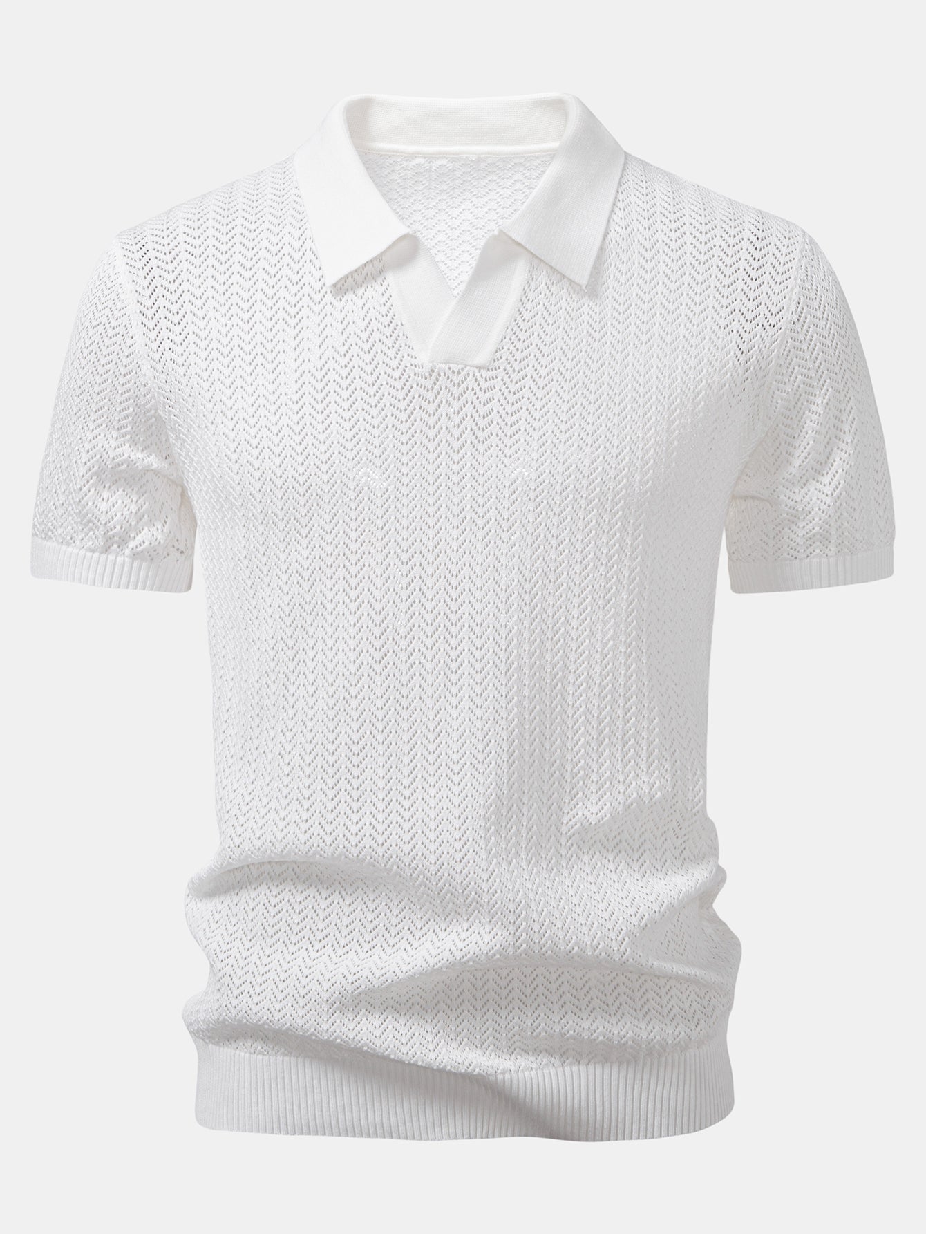 Structured Knitted V-Neck Polo Shirt