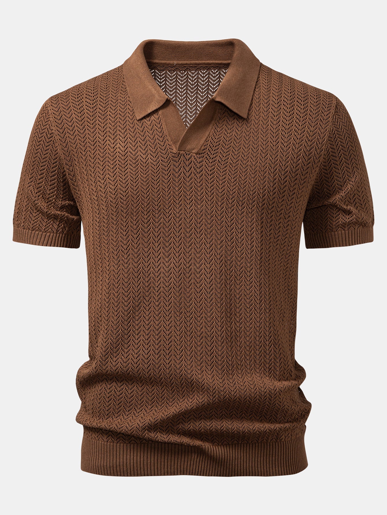 Structured Knitted V-Neck Polo Shirt