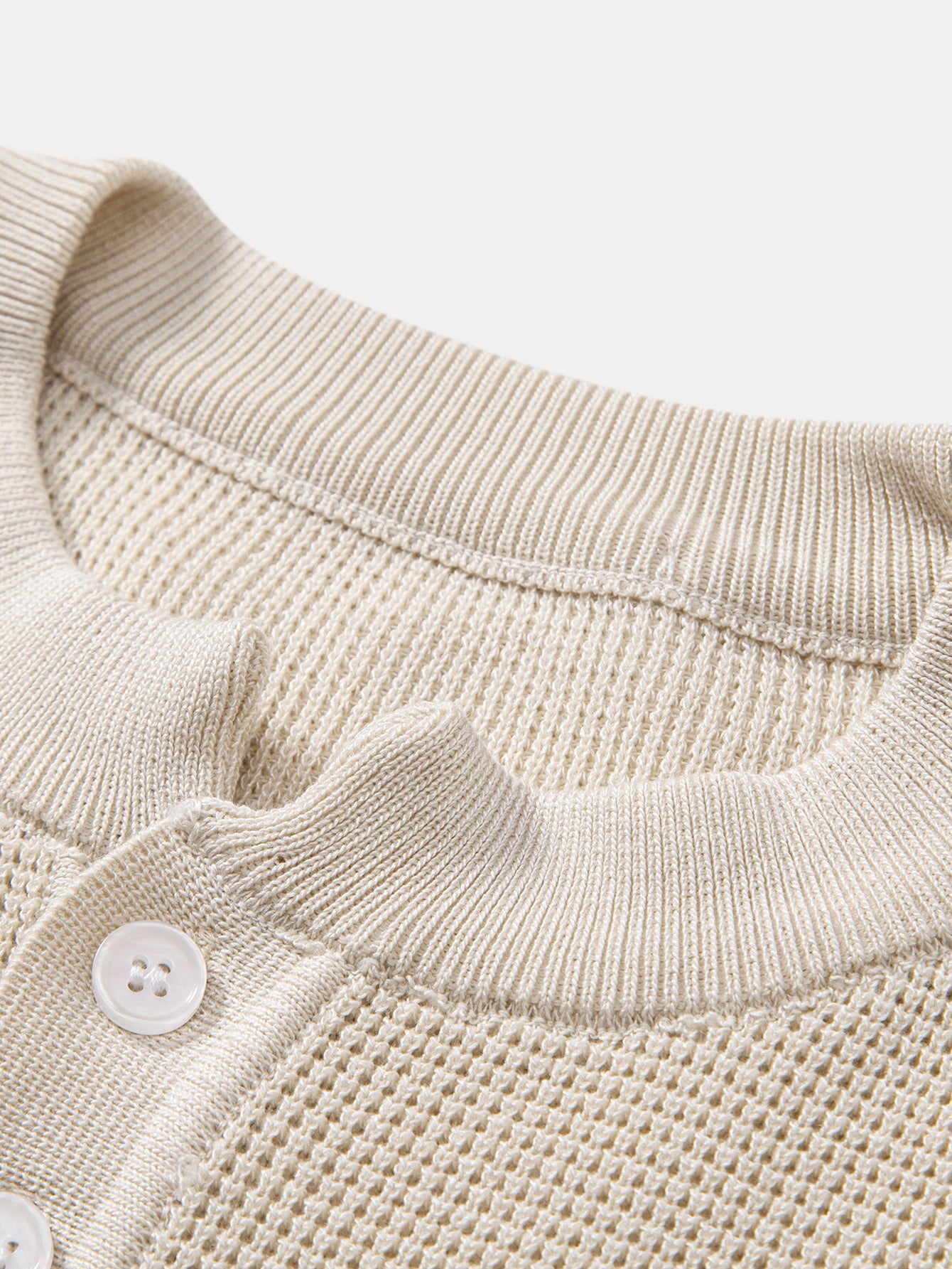 Waffle Structure Knitted Henley Shirt