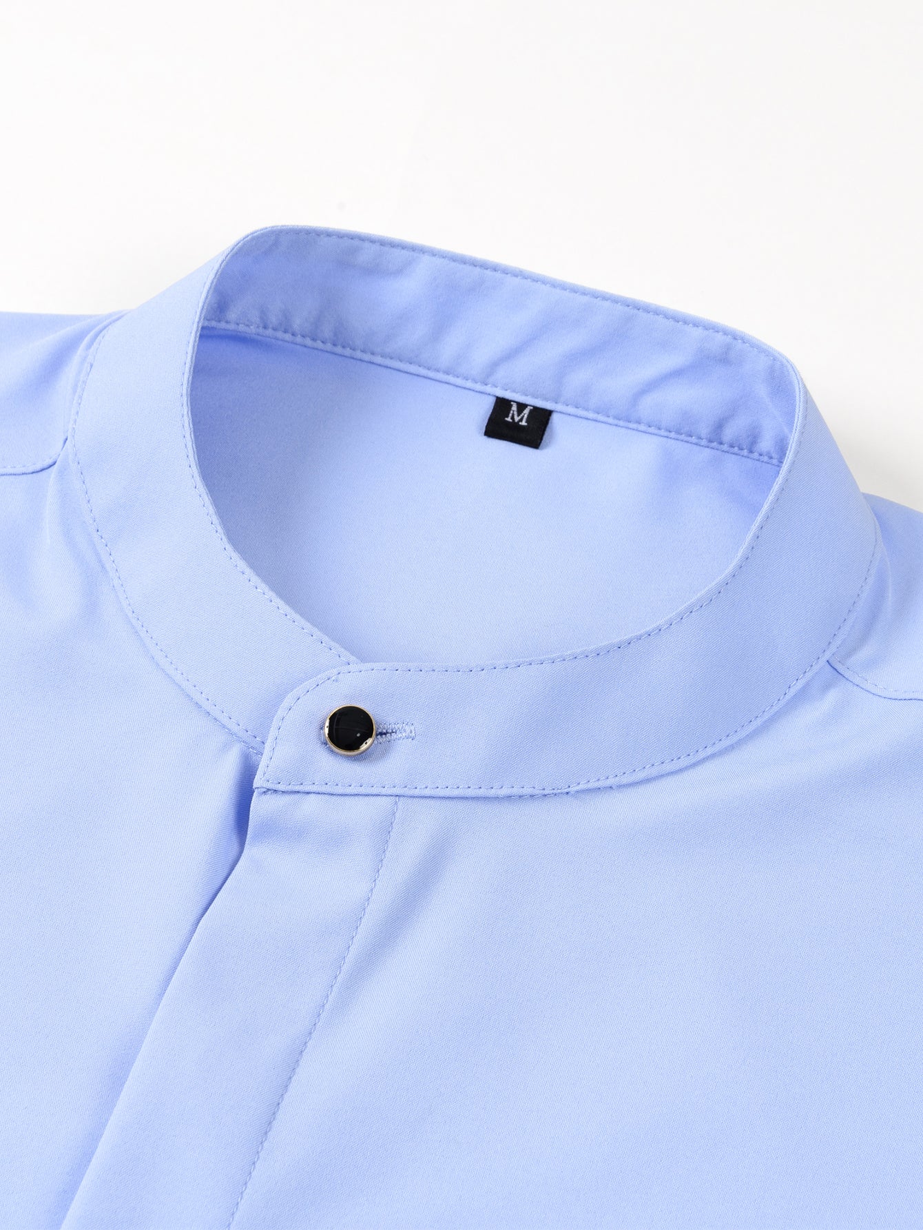 Wrinkle-Free Covered Button Placket Stand Collar Shirt