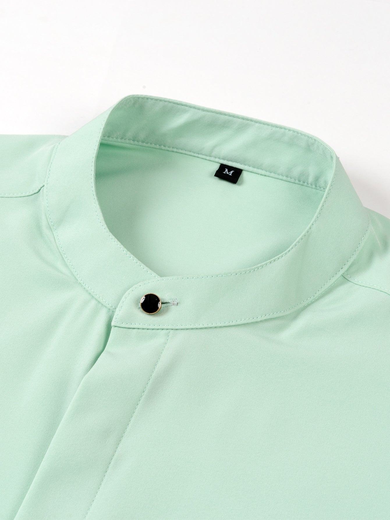 Wrinkle-Free Covered Button Placket Stand Collar Shirt