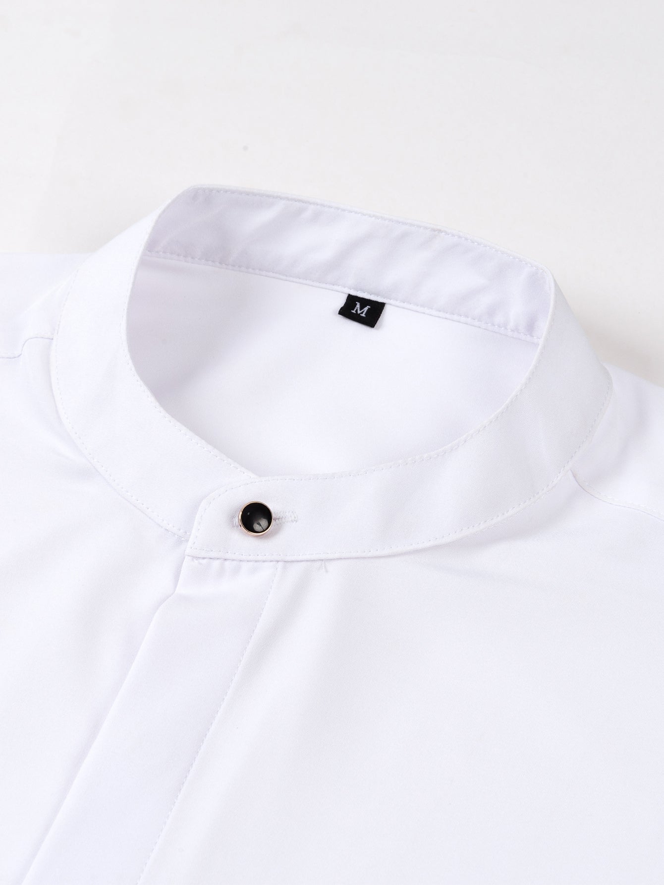 Wrinkle-Free Covered Button Placket Stand Collar Shirt