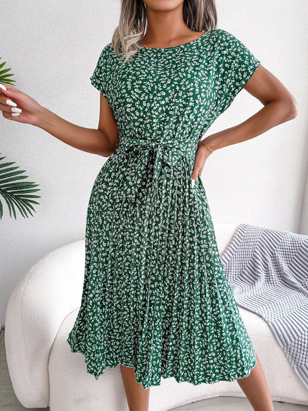 ELISE™ - CHIC FLORAL PLEATED A-LINE DRESS