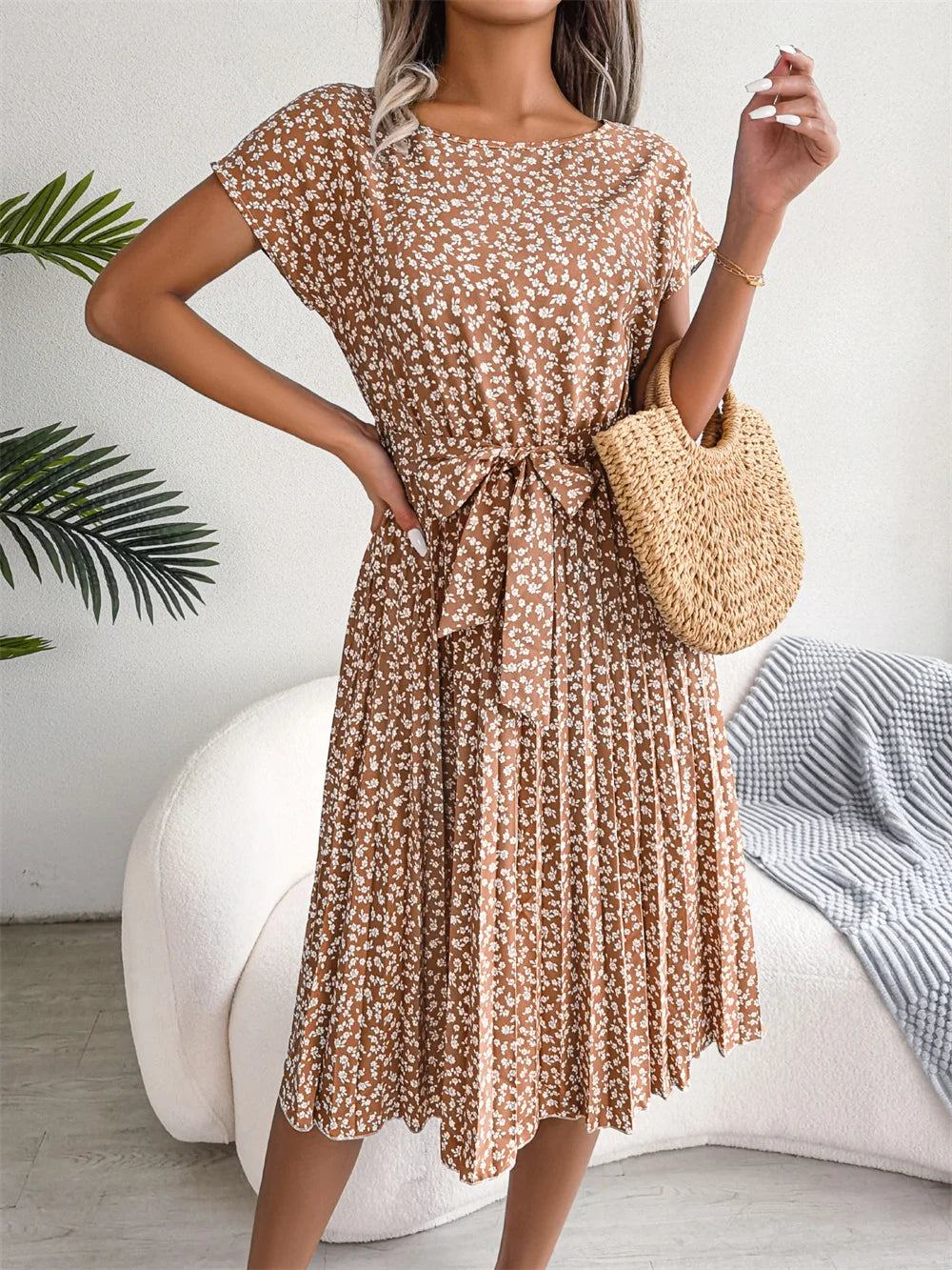 ELISE™ - CHIC FLORAL PLEATED A-LINE DRESS
