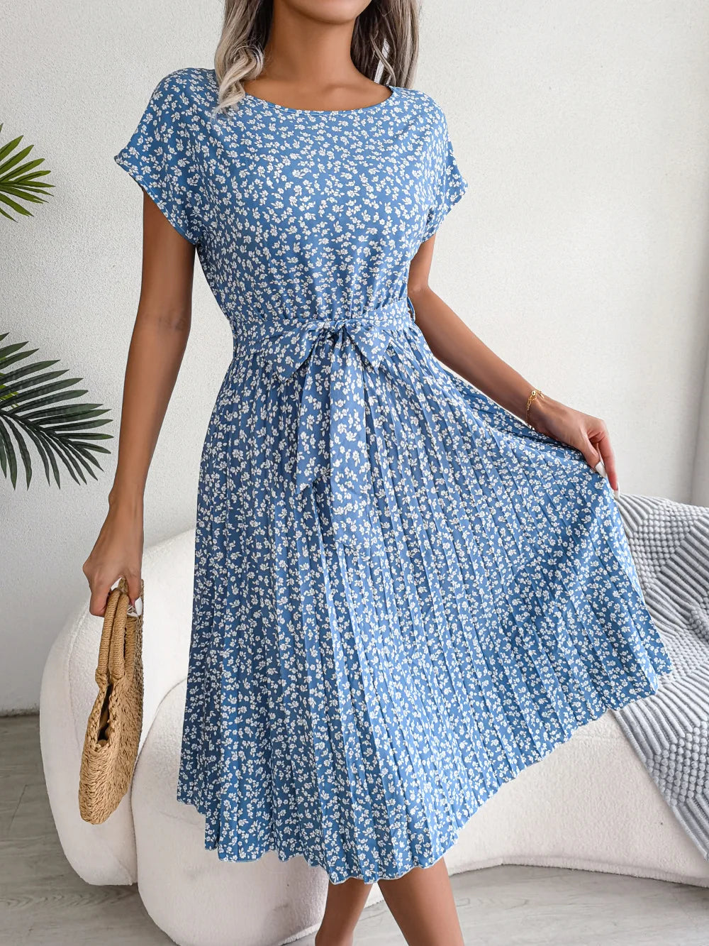 ELISE™ - CHIC FLORAL PLEATED A-LINE DRESS