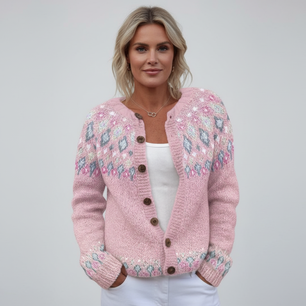 Sophie | Pink Loose Fitting Cardigan with Print